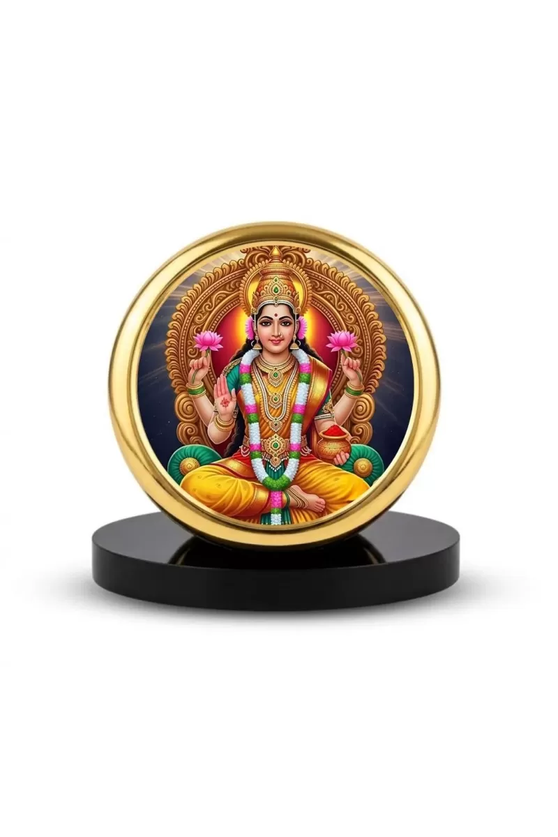 Car Dashboard/Table Top Goddess Lakshmi Metal Golden Photo Stand  2x2 Inches, Compact & Stylish Spiritual Display For Car, Home & Office (Pack Of 1) (F24667)