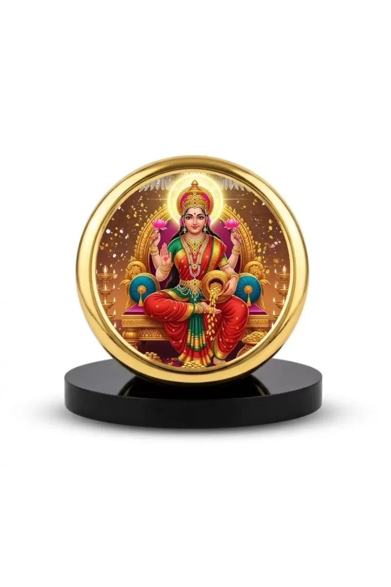 Car Dashboard/Table Top Goddess Lakshmi Metal Golden Photo Stand  2x2 Inches, Compact & Stylish Spiritual Display For Car, Home & Office (Pack Of 1) (F24668)