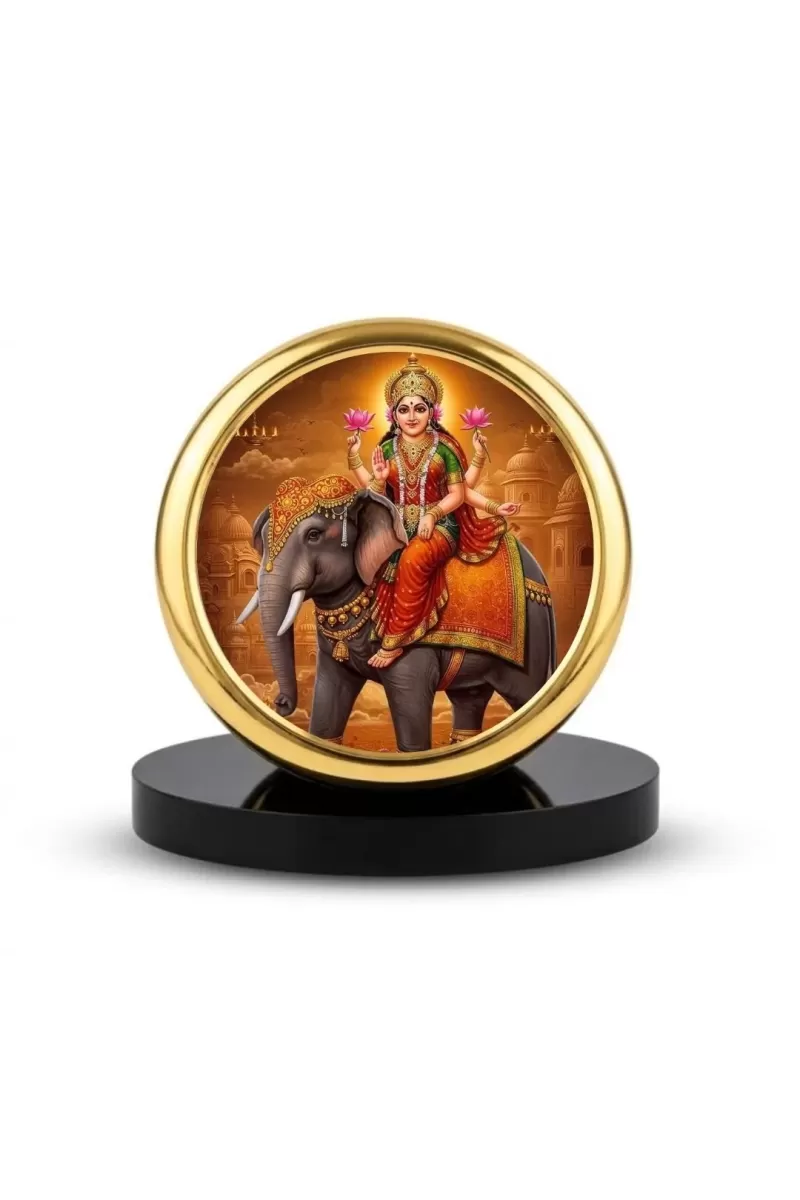 Car Dashboard/Table Top  Gajalakshmi Metal Golden Photo Stand  2x2 Inches, Compact & Stylish Spiritual Display For Car, Home & Office (Pack Of 1) (F24669)