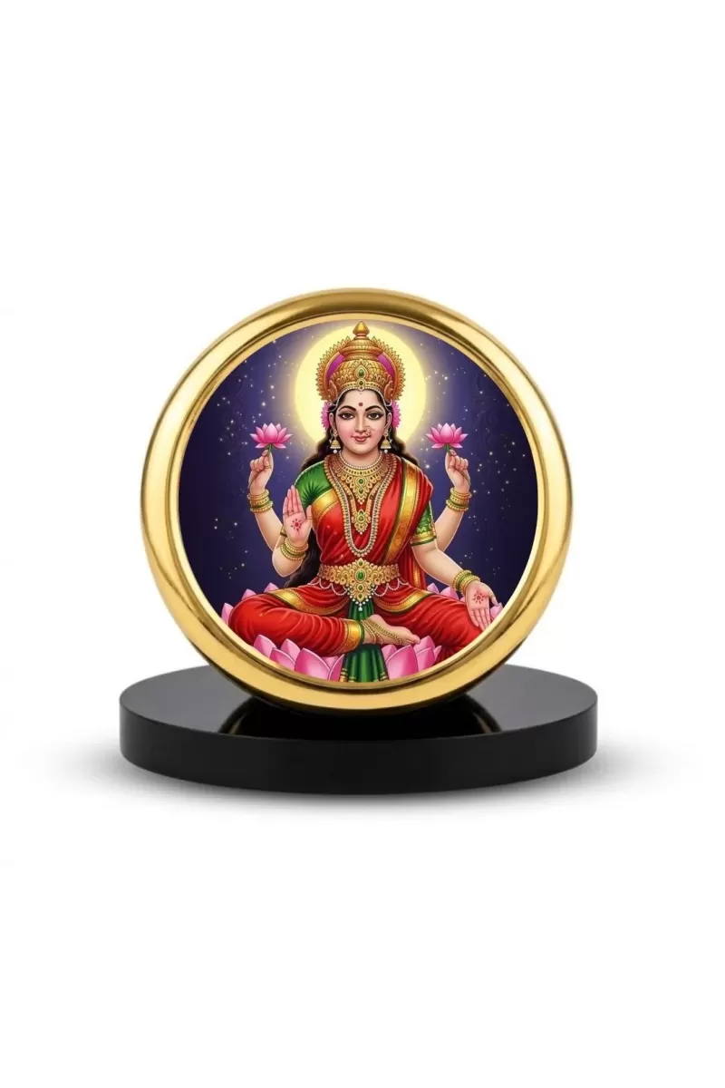 Car Dashboard/Table Top Goddess Lakshmi Metal Golden Photo Stand  2x2 Inches, Compact & Stylish Spiritual Display For Car, Home & Office (Pack Of 1) (F24670)