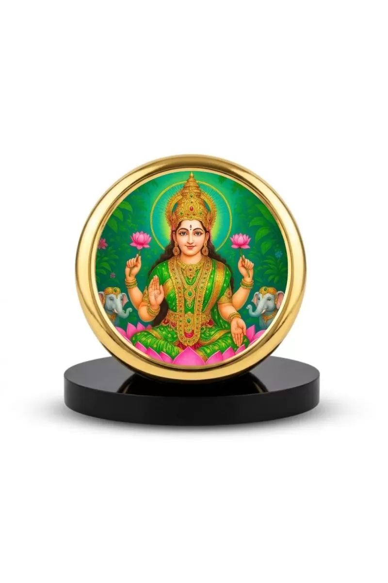 Car Dashboard/Table Top Goddess Lakshmi Metal Golden Photo Stand  2x2 Inches, Compact & Stylish Spiritual Display For Car, Home & Office (Pack Of 1) (F24671)