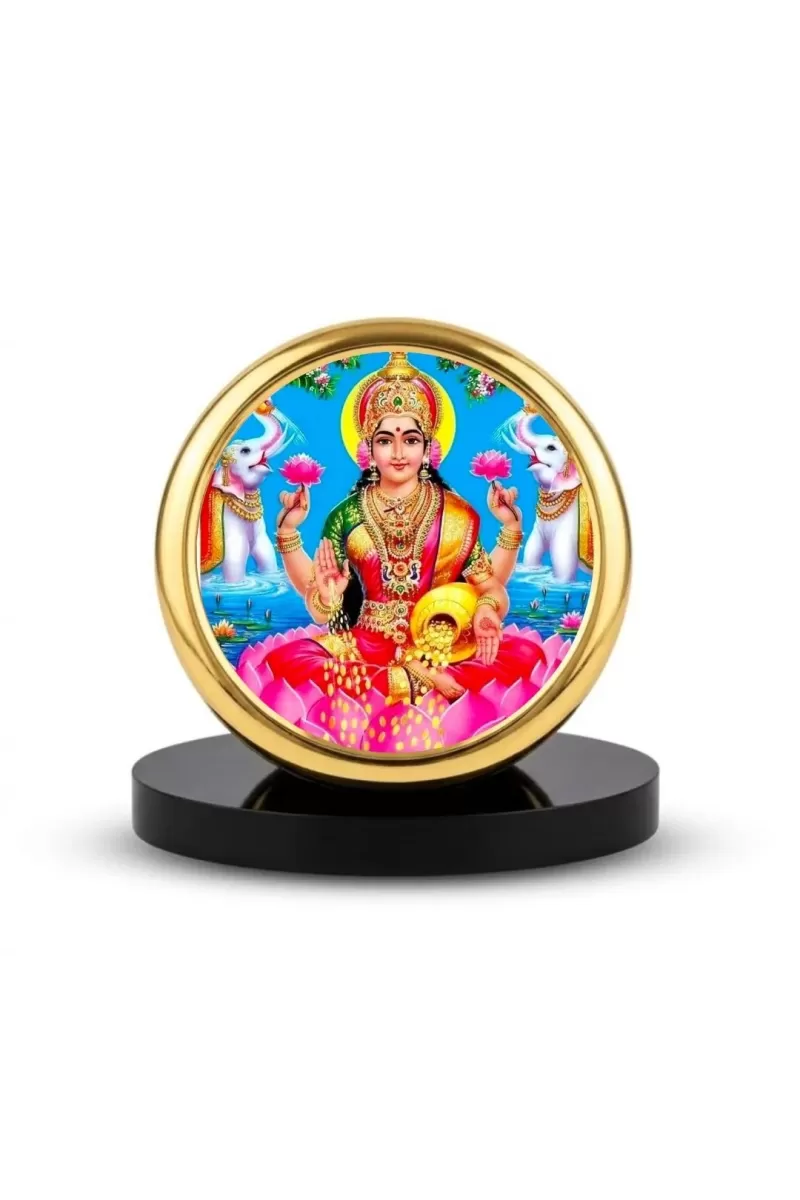 Car Dashboard/Table Top Goddess Lakshmi Metal Golden Photo Stand  2x2 Inches, Compact & Stylish Spiritual Display For Car, Home & Office (Pack Of 1) (F24673)