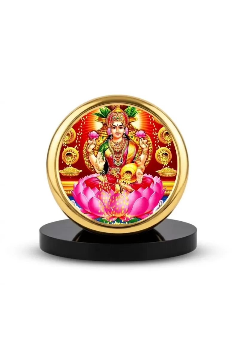 Car Dashboard/Table Top Goddess Lakshmi Metal Golden Photo Stand  2x2 Inches, Compact & Stylish Spiritual Display For Car, Home & Office (Pack Of 1) (F24674)