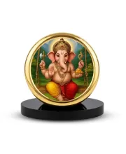 Car Dashboard/Table Top Lord Ganesha Metal Golden Photo Stand  2x2 Inches, Compact & Stylish Spiritual Display For Car, Home & Office (Pack Of 1) (F24675)
