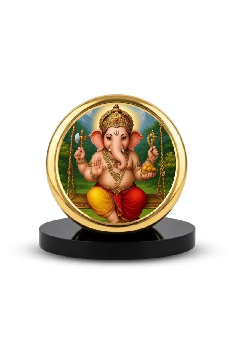 Car Dashboard/Table Top Lord Ganesha Metal Golden Photo Stand  2x2 Inches, Compact & Stylish Spiritual Display For Car, Home & Office (Pack Of 1) (F24675)