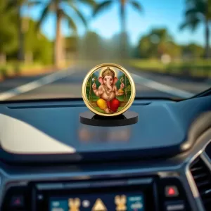 Car Dashboard/Table Top Lord Ganesha Metal Golden Photo Stand 2x2 Inches, Compact & Stylish Spiritual Display For Car, Home & Office (Pack Of 1) (F24675) Car Dashboard/Table Top Lord Ganesha Metal Golden Photo Stand 2x2 Inches, Compact & Stylish Spiritual Display For Car, Home & Office (Pack Of 1) (F24675)