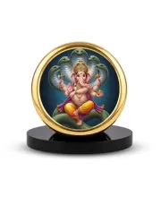 Car Dashboard/Table Top Lord Ganesha Metal Golden Photo Stand  2x2 Inches, Compact & Stylish Spiritual Display For Car, Home & Office (Pack Of 1) (F24676)