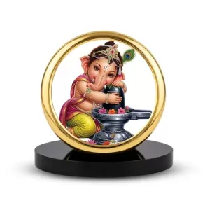 Car Dashboard/Table Top Lord Ganesha Hugging Shivling Metal Golden Photo Stand 2x2 Inches, Compact & Stylish Spiritual Display For Car, Home & Office (Pack Of 1) (F24679) Car Dashboard/Table Top Lord Ganesha Hugging Shivling Metal Golden Photo Stand 2x2 Inches, Compact & Stylish Spiritual Display For Car, Home & Office (Pack Of 1) (F24679)