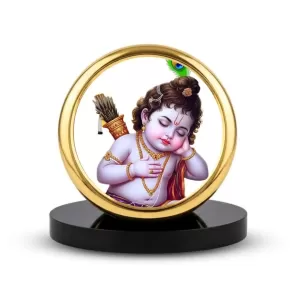 Car Dashboard/Table Top Bal Krishna Metal Golden Photo Stand 2x2 Inches, Compact & Stylish Spiritual Display For Car, Home & Office (Pack Of 1) (F24680) Car Dashboard/Table Top Bal Krishna Metal Golden Photo Stand 2x2 Inches, Compact & Stylish Spiritual Display For Car, Home & Office (Pack Of 1) (F24680)