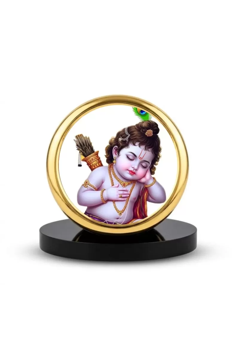 Car Dashboard/Table Top Bal Krishna Metal Golden Photo Stand  2x2 Inches, Compact & Stylish Spiritual Display For Car, Home & Office (Pack Of 1) (F24680)