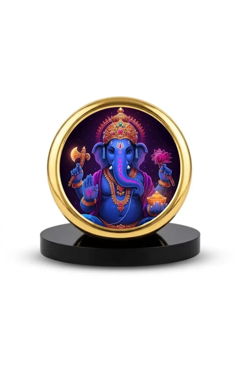 Car Dashboard/Table Top Lord Ganesha Metal Golden Photo Stand  2x2 Inches, Compact & Stylish Spiritual Display For Car, Home & Office (Pack Of 1) (F24681)