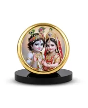 Car Dashboard/Table Top Radha Krishna  Metal Golden Photo Stand  2x2 Inches, Compact & Stylish Spiritual Display For Car, Home & Office (Pack Of 1) (F24682)