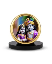 Car Dashboard/Table Top Radha Krishna  Metal Golden Photo Stand  2x2 Inches, Compact & Stylish Spiritual Display For Car, Home & Office (Pack Of 1) (F24683)