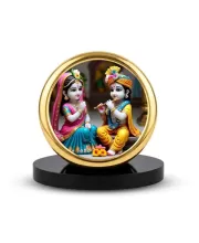 Car Dashboard/Table Top Radha Krishna  Metal Golden Photo Stand  2x2 Inches, Compact & Stylish Spiritual Display For Car, Home & Office (Pack Of 1) (F24684)