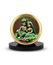 Car Dashboard/Table Top Radha Krishna  Metal Golden Photo Stand  2x2 Inches, Compact & Stylish Spiritual Display For Car, Home & Office (Pack Of 1) (F24685)