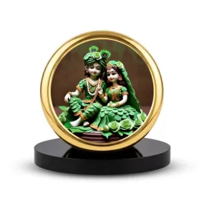 Car Dashboard/Table Top Radha Krishna  Metal Golden Photo Stand  2x2 Inches, Compact & Stylish Spiritual Display For Car, Home & Office (Pack Of 1) (F24685)