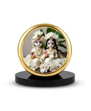 Car Dashboard/Table Top Radha Krishna  Metal Golden Photo Stand  2x2 Inches, Compact & Stylish Spiritual Display For Car, Home & Office (Pack Of 1) (F24686)