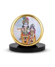 Car Dashboard/Table Top Radha Krishna  Metal Golden Photo Stand  2x2 Inches, Compact & Stylish Spiritual Display For Car, Home & Office (Pack Of 1) (F24687)