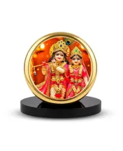Car Dashboard/Table Top Radha Krishna  Metal Golden Photo Stand  2x2 Inches, Compact & Stylish Spiritual Display For Car, Home & Office (Pack Of 1) (F24688)