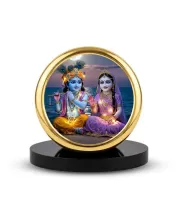 Car Dashboard/Table Top Radha Krishna  Metal Golden Photo Stand  2x2 Inches, Compact & Stylish Spiritual Display For Car, Home & Office (Pack Of 1) (F24689)