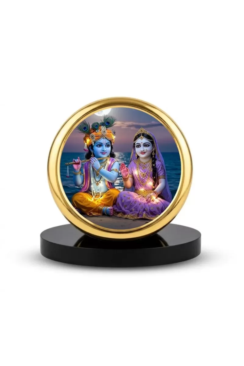 Car Dashboard/Table Top Radha Krishna  Metal Golden Photo Stand  2x2 Inches, Compact & Stylish Spiritual Display For Car, Home & Office (Pack Of 1) (F24689)