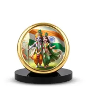 Car Dashboard/Table Top Radha Krishna  Metal Golden Photo Stand  2x2 Inches, Compact & Stylish Spiritual Display For Car, Home & Office (Pack Of 1) (F24690)