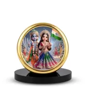 Car Dashboard/Table Top Radha Krishna  Metal Golden Photo Stand  2x2 Inches, Compact & Stylish Spiritual Display For Car, Home & Office (Pack Of 1) (F24691)
