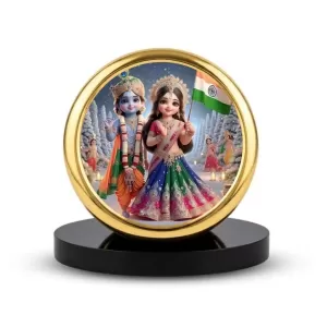 Car Dashboard/Table Top Radha Krishna  Metal Golden Photo Stand  2x2 Inches, Compact & Stylish Spiritual Display For Car, Home & Office (Pack Of 1) (F24691)