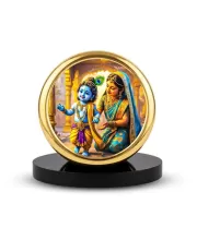 Car Dashboard/Table Top Yashoda Maa With Laddu Gopal Krishna Metal Golden Photo Stand  2x2 Inches, Compact & Stylish Spiritual Display For Car, Home & Office (Pack Of 1) (F24692)