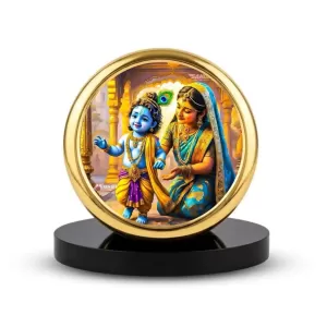 Car Dashboard/Table Top Yashoda Maa With Laddu Gopal Krishna Metal Golden Photo Stand 2x2 Inches, Compact & Stylish Spiritual Display For Car, Home & Office (Pack Of 1) (F24692) Car Dashboard/Table Top Yashoda Maa With Laddu Gopal Krishna Metal Golden Photo Stand 2x2 Inches, Compact & Stylish Spiritual Display For Car, Home & Office (Pack Of 1) (F24692)