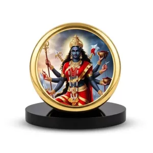 Car Dashboard/Table Top Maa Kali  Metal Golden Photo Stand  2x2 Inches, Compact & Stylish Spiritual Display For Car, Home & Office (Pack Of 1) (F24694)