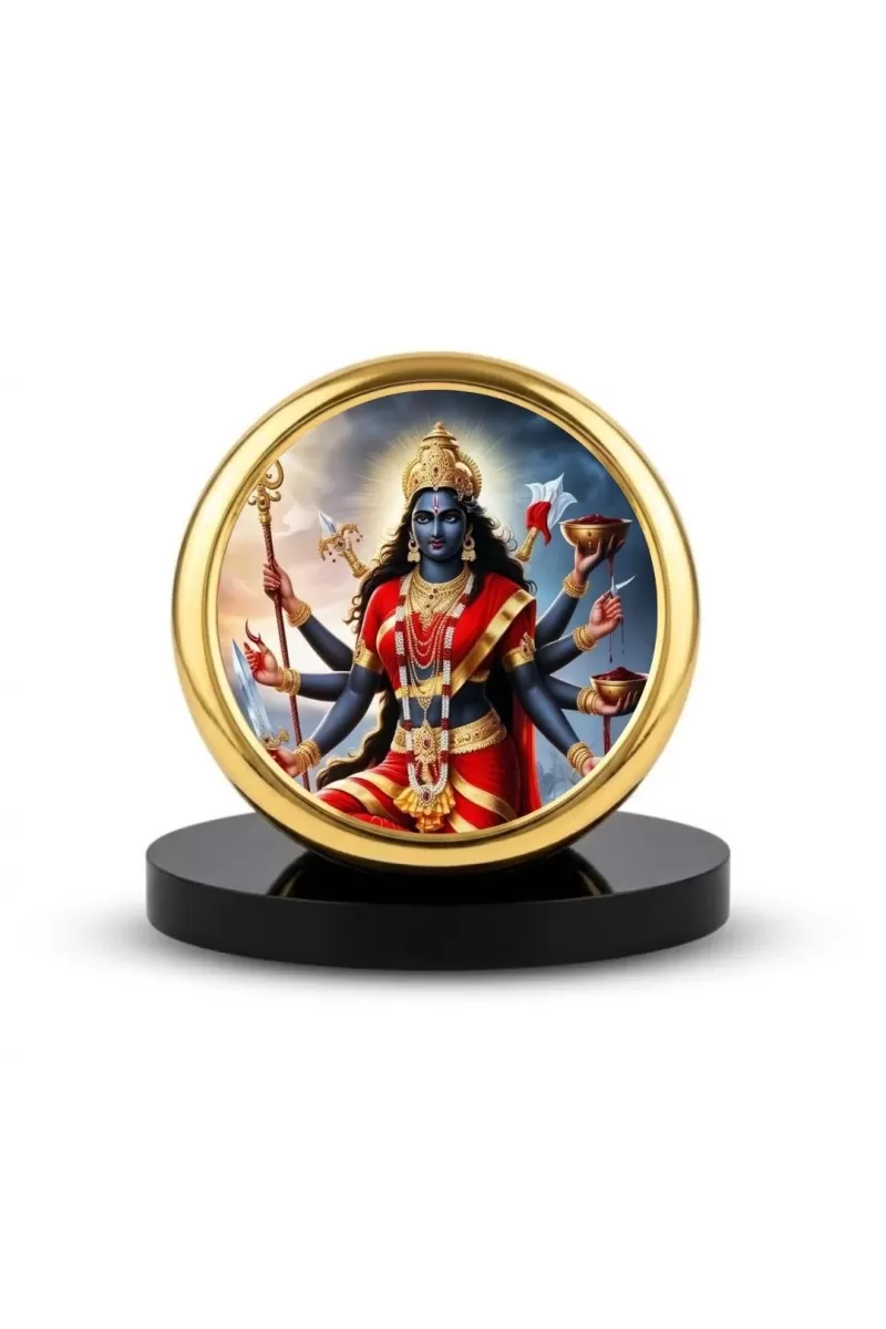 Car Dashboard/Table Top Maa Kali  Metal Golden Photo Stand  2x2 Inches, Compact & Stylish Spiritual Display For Car, Home & Office (Pack Of 1) (F24694)