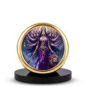 Car Dashboard/Table Top  Goddess Durga Metal Golden Photo Stand  2x2 Inches, Compact & Stylish Spiritual Display For Car, Home & Office (Pack Of 1) (F24695)