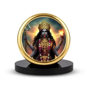 Car Dashboard/Table Top Maa Kali Metal Golden Photo Stand  2x2 Inches, Compact & Stylish Spiritual Display For Car, Home & Office (Pack Of 1) (F24696)
