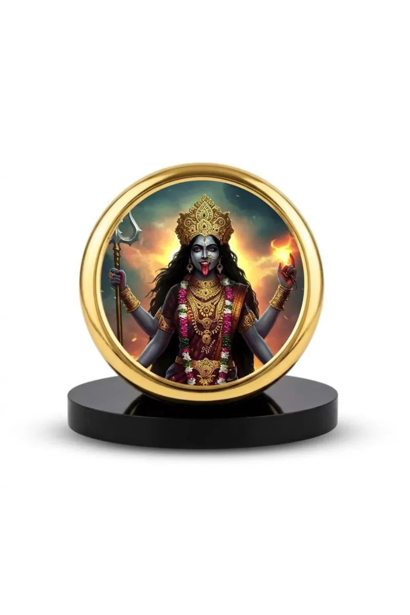Car Dashboard/Table Top Maa Kali Metal Golden Photo Stand  2x2 Inches, Compact & Stylish Spiritual Display For Car, Home & Office (Pack Of 1) (F24696)