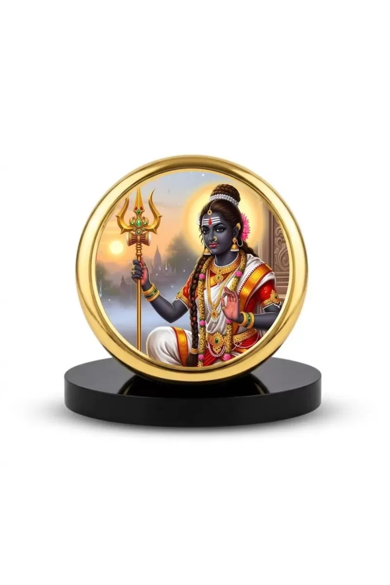 Car Dashboard/Table Top Goddess Parvati Metal Golden Photo Stand  2x2 Inches, Compact & Stylish Spiritual Display For Car, Home & Office (Pack Of 1) (F24697)