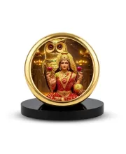Car Dashboard/Table Top  Divine Maa Lakshmi Metal Golden Photo Stand  2x2 Inches, Compact & Stylish Spiritual Display For Car, Home & Office (Pack Of 1) (F24700)