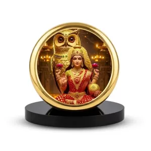 Car Dashboard/Table Top  Divine Maa Lakshmi Metal Golden Photo Stand  2x2 Inches, Compact & Stylish Spiritual Display For Car, Home & Office (Pack Of 1) (F24700)