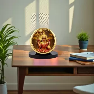 Car Dashboard/Table Top  Divine Maa Lakshmi Metal Golden Photo Stand  2x2 Inches, Compact & Stylish Spiritual Display For Car, Home & Office (Pack Of 1) (F24700)