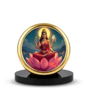 Car Dashboard/Table Top  Goddess Lakshmi Metal Golden Photo Stand  2x2 Inches, Compact & Stylish Spiritual Display For Car, Home & Office (Pack Of 1) (F24703)