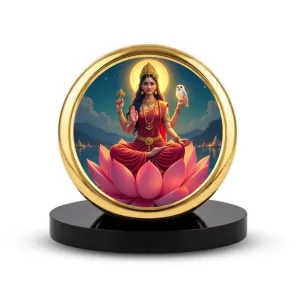 Car Dashboard/Table Top  Goddess Lakshmi Metal Golden Photo Stand  2x2 Inches, Compact & Stylish Spiritual Display For Car, Home & Office (Pack Of 1) (F24703)