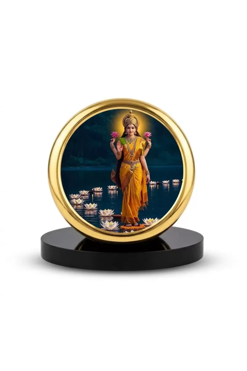 Car Dashboard/Table Top  Goddess Lakshmi Metal Golden Photo Stand  2x2 Inches, Compact & Stylish Spiritual Display For Car, Home & Office (Pack Of 1) (F24707)