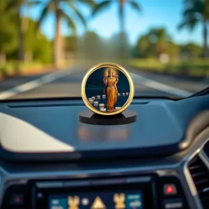 Car Dashboard/Table Top Goddess Lakshmi Metal Golden Photo Stand 2x2 Inches, Compact & Stylish Spiritual Display For Car, Home & Office (Pack Of 1) (F24707) Car Dashboard/Table Top Goddess Lakshmi Metal Golden Photo Stand 2x2 Inches, Compact & Stylish Spiritual Display For Car, Home & Office (Pack Of 1) (F24707)