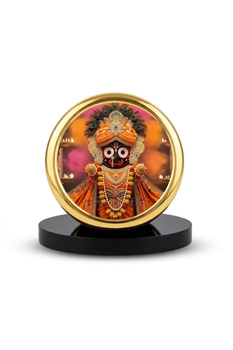 Car Dashboard/Table Top Jay Jagannath Metal Golden Photo Stand  2x2 Inches, Compact & Stylish Spiritual Display For Car, Home & Office (Pack Of 1) (F24708)