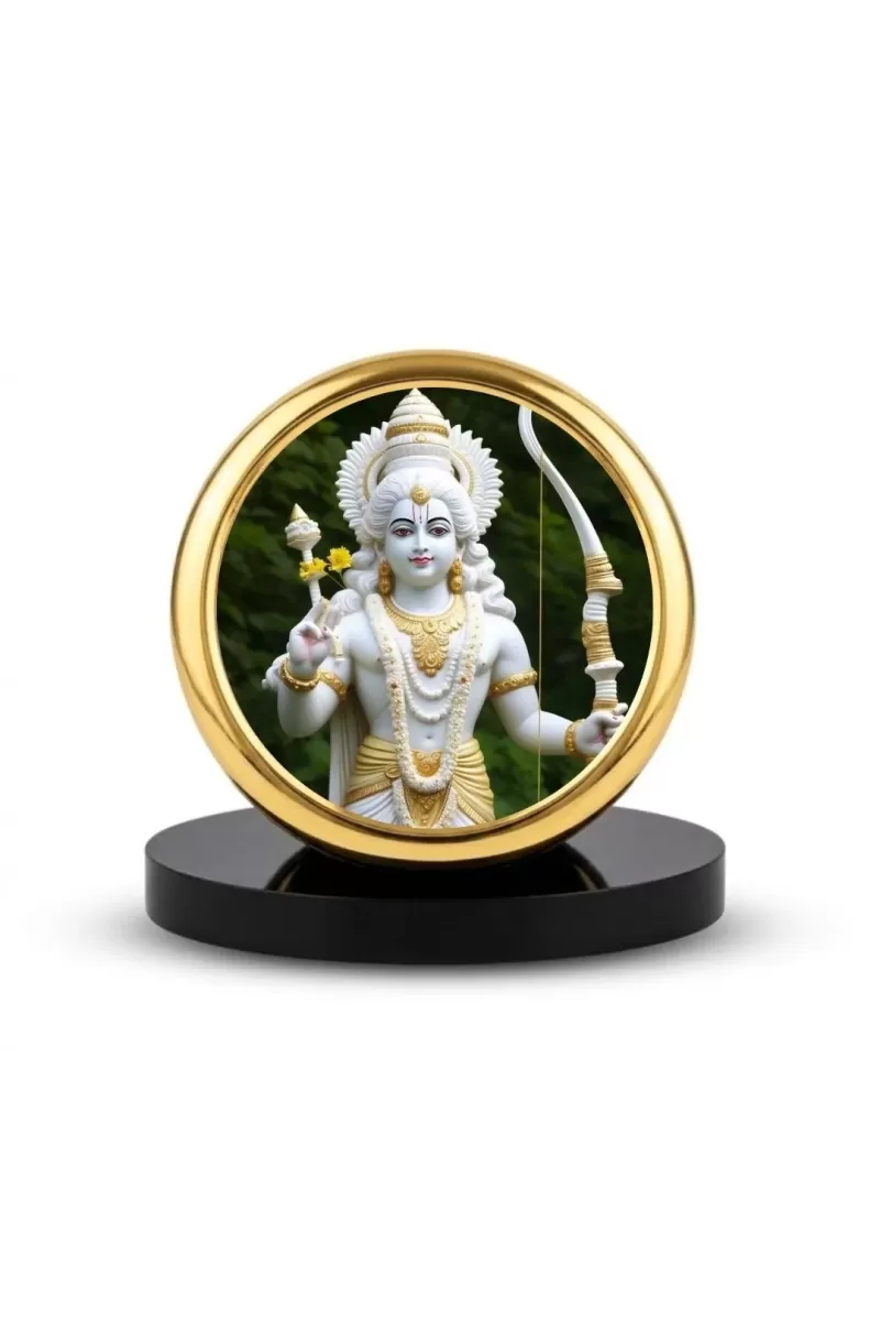 Car Dashboard/Table Top Lord Ram Metal Golden Photo Stand  2x2 Inches, Compact & Stylish Spiritual Display For Car, Home & Office (Pack Of 1) (F24709)