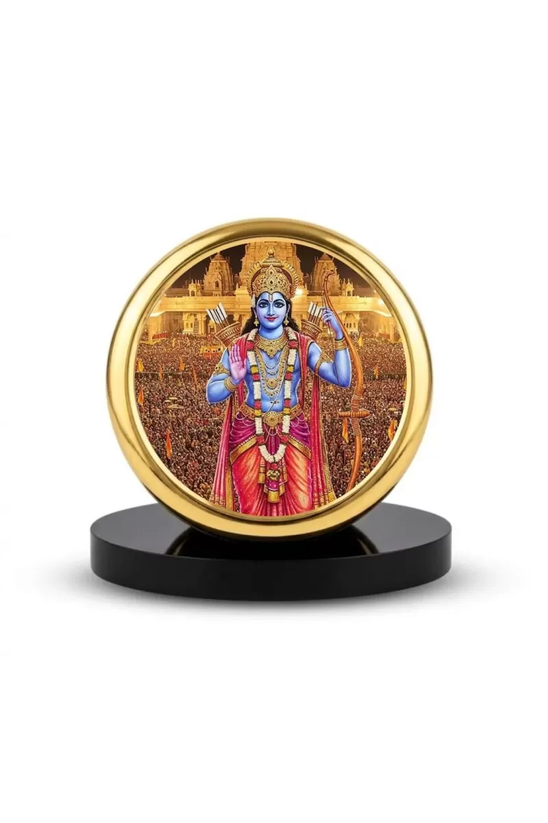 Car Dashboard/Table Top Lord Ram Metal Golden Photo Stand  2x2 Inches, Compact & Stylish Spiritual Display For Car, Home & Office (Pack Of 1) (F24710)