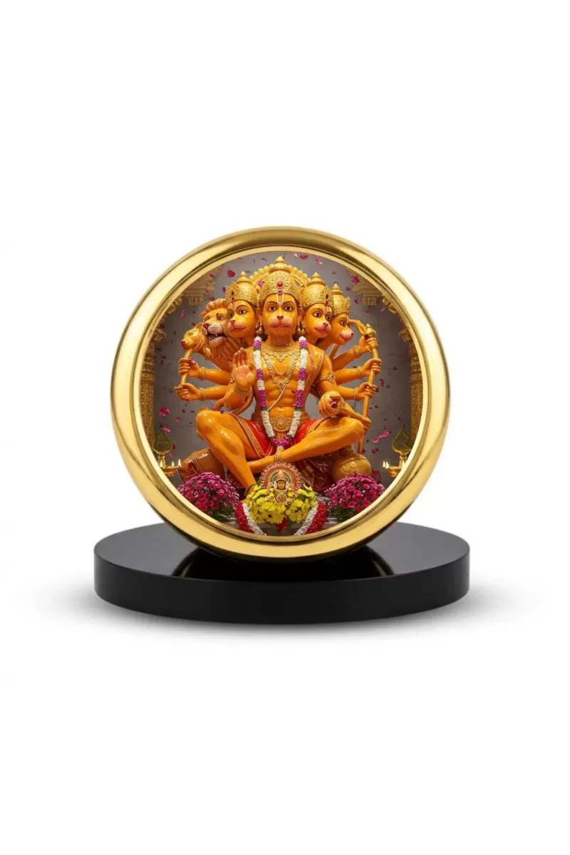 Car Dashboard/Table Top Panchmukhi Hanuman Metal Golden Photo Stand  2x2 Inches, Compact & Stylish Spiritual Display For Car, Home & Office (Pack Of 1) (F24711)