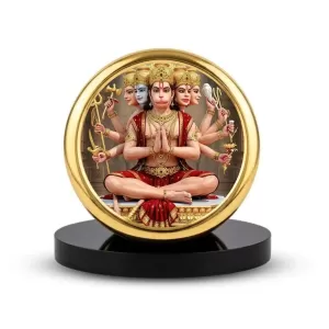 Car Dashboard/Table Top Panchmukhi Hanuman Metal Golden Photo Stand  2x2 Inches, Compact & Stylish Spiritual Display For Car, Home & Office (Pack Of 1) (F24712)