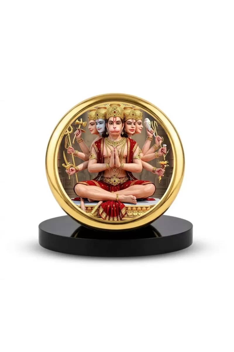 Car Dashboard/Table Top Panchmukhi Hanuman Metal Golden Photo Stand  2x2 Inches, Compact & Stylish Spiritual Display For Car, Home & Office (Pack Of 1) (F24712)