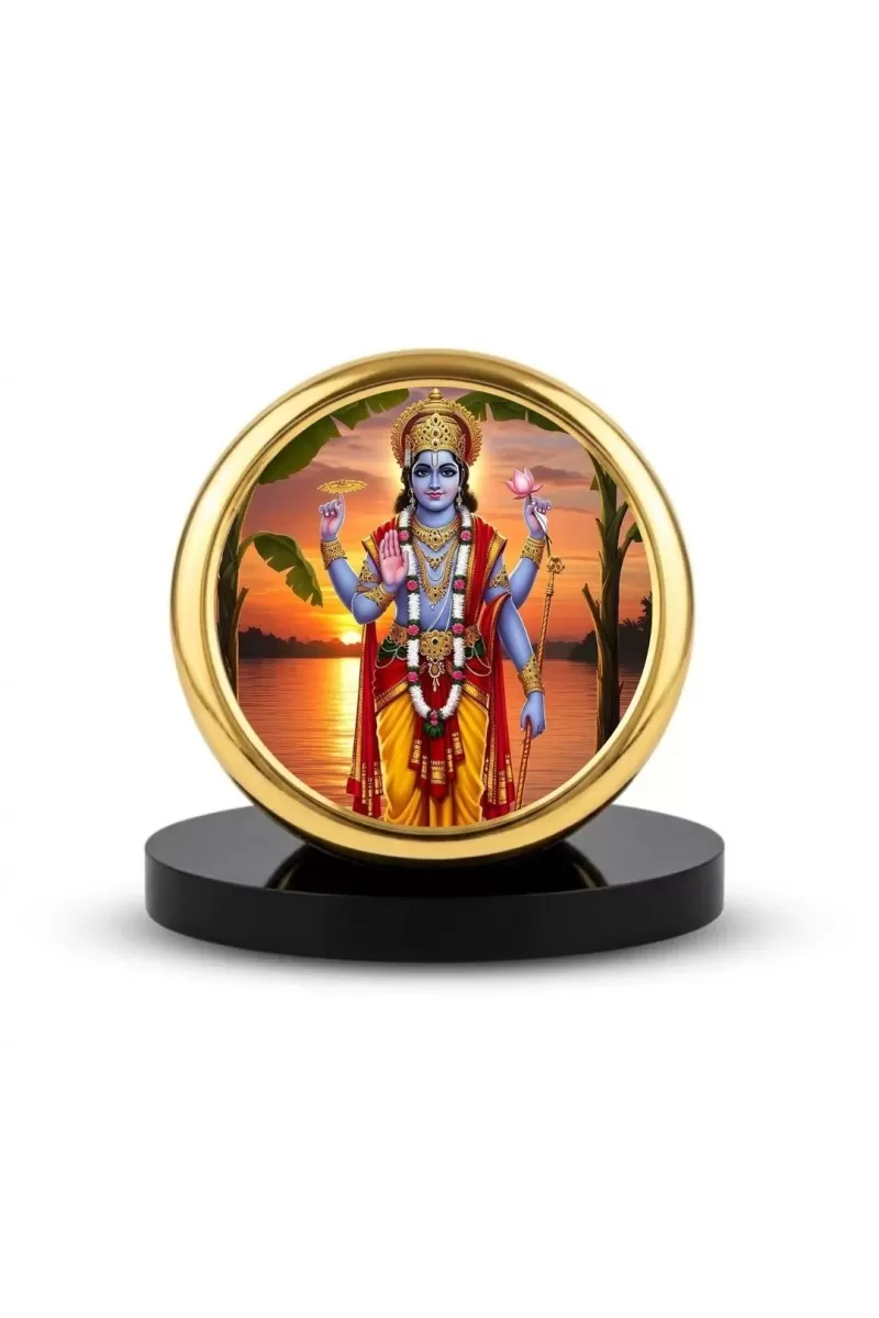 Car Dashboard/Table Top  Vishnu Narayan Hari Metal Golden Photo Stand  2x2 Inches, Compact & Stylish Spiritual Display For Car, Home & Office (Pack Of 1) (F24713)